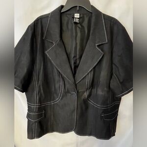 Studio 1940 Blazer Jacket Womens 24W Black Stretch Denim White Stitching Lined